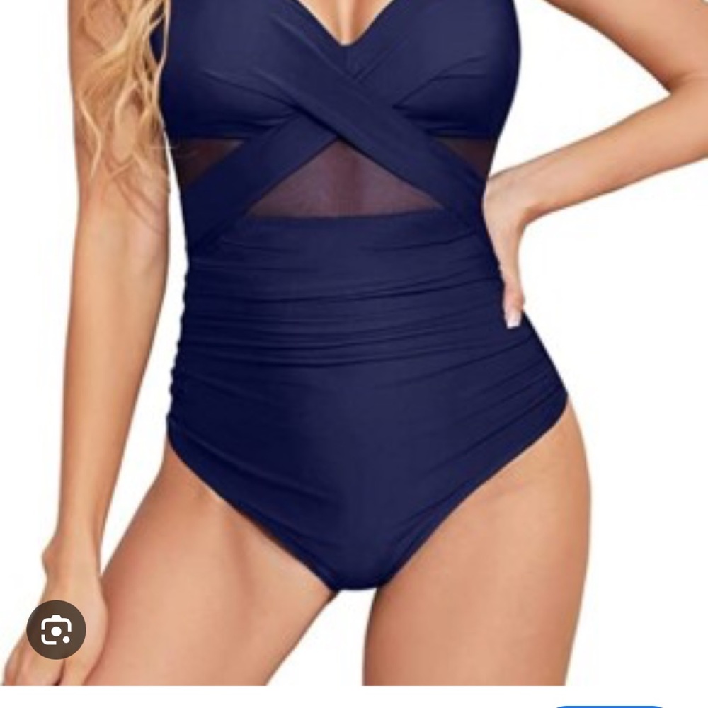 Tempt Me Elegant Navy Blue Women's One Piece Swimsuit tummy control size S new!